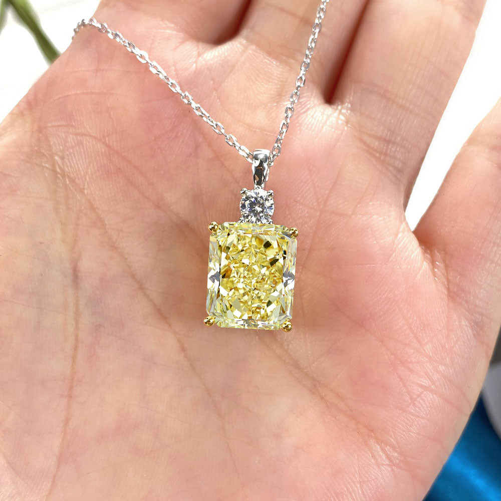 Elegant Yellow Sapphire Radiant Cut Pendant Necklace In Sterling Silver